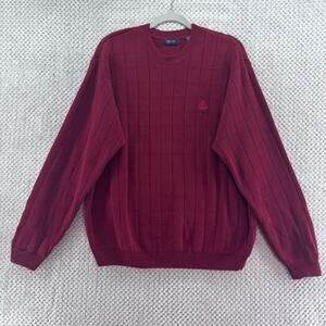 Izod Sweater Mens L Red Burgundy Cotton Knit Crew Rib Crew Neck Academia Preppy